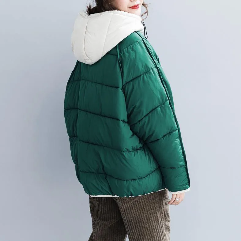 2018 quality green cotton jacket plus size clothing hooded drawstring thick pockets zippered cotton jackets