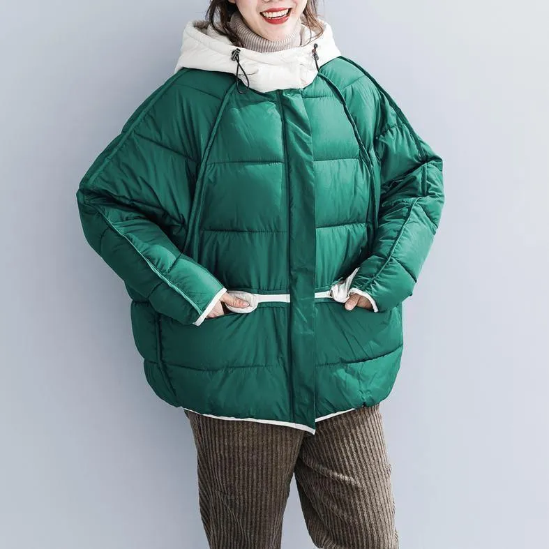 2018 quality green cotton jacket plus size clothing hooded drawstring thick pockets zippered cotton jackets