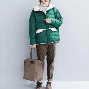 2018 quality green cotton jacket plus size clothing hooded drawstring thick pockets zippered cotton jackets