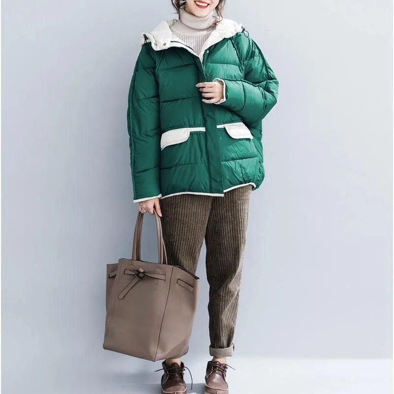 2018 quality green cotton jacket plus size clothing hooded drawstring thick pockets zippered cotton jackets