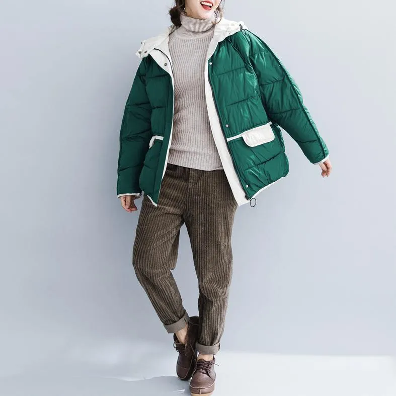2018 quality green cotton jacket plus size clothing hooded drawstring thick pockets zippered cotton jackets