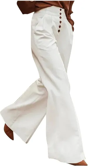 2023 Women High Waist Button Wide Leg Long Pants Dressy Casual Trendy Loose Trouser Pant Lounge Spring Summer Trousers