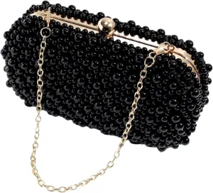 2024 Pearl Evening Bag for Women Crossbody Shoulder Bag Purse Party Banquet Wedding Clutch Female Handbag Chain Bag, Black