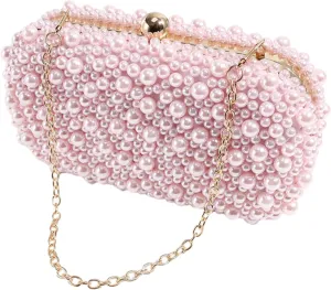 2024 Pearl Evening Bag for Women Crossbody Shoulder Bag Purse Party Banquet Wedding Clutch Female Handbag Chain Bag, Pink