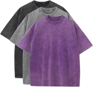 3 Pcs Men's Oversized Cotton Summer T-Shirts - Vintage Baggy Tee Loose Fit Short Sleeve T-Shirts Casual Streetwear