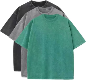 3 Pcs Men's Oversized Cotton Summer T-Shirts - Vintage Baggy Tee Loose Fit Short Sleeve T-Shirts Casual Streetwear