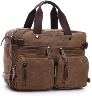 38.5x13x28.5cm Canvas Rucksack Men's Vintage Bag Large Capacity Business Briefcase Convertible Shoulder Bag