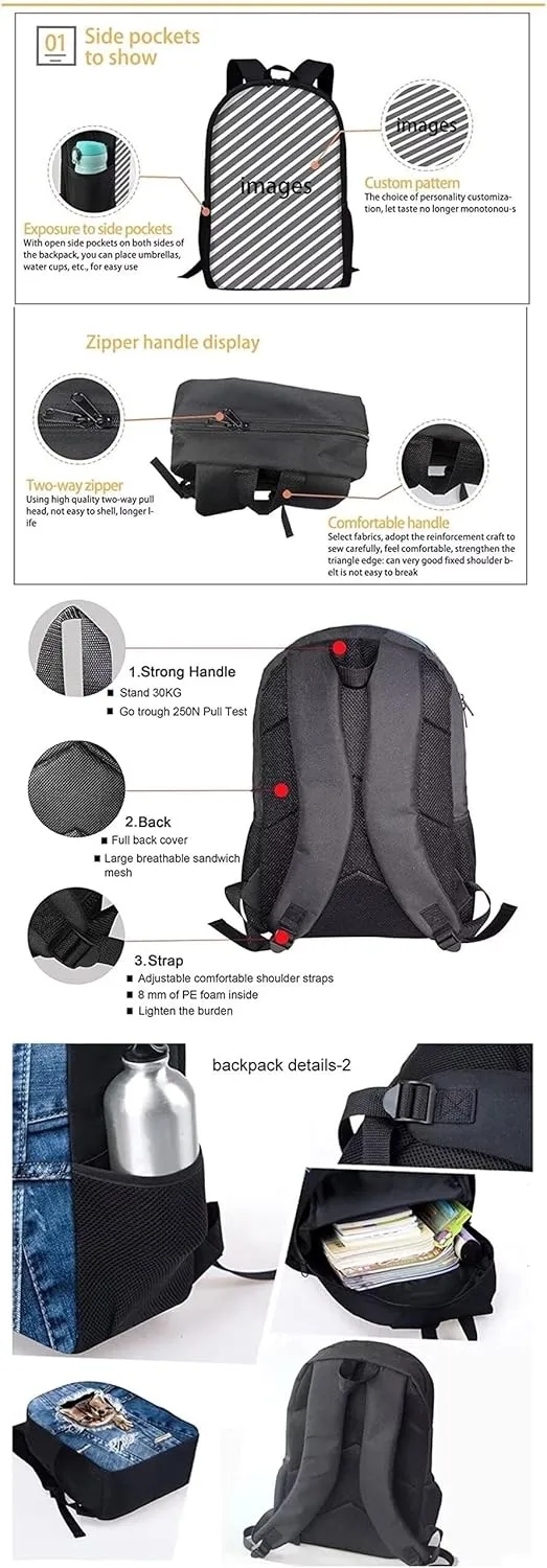 3PCS Travel Backpack Set, Includes Lunch Bag Pencil Case Boys School Backpacks Travel Rucksack Book Bag Big Capacity Shoulder Bag for Girls Teens, Colorful Astronaut