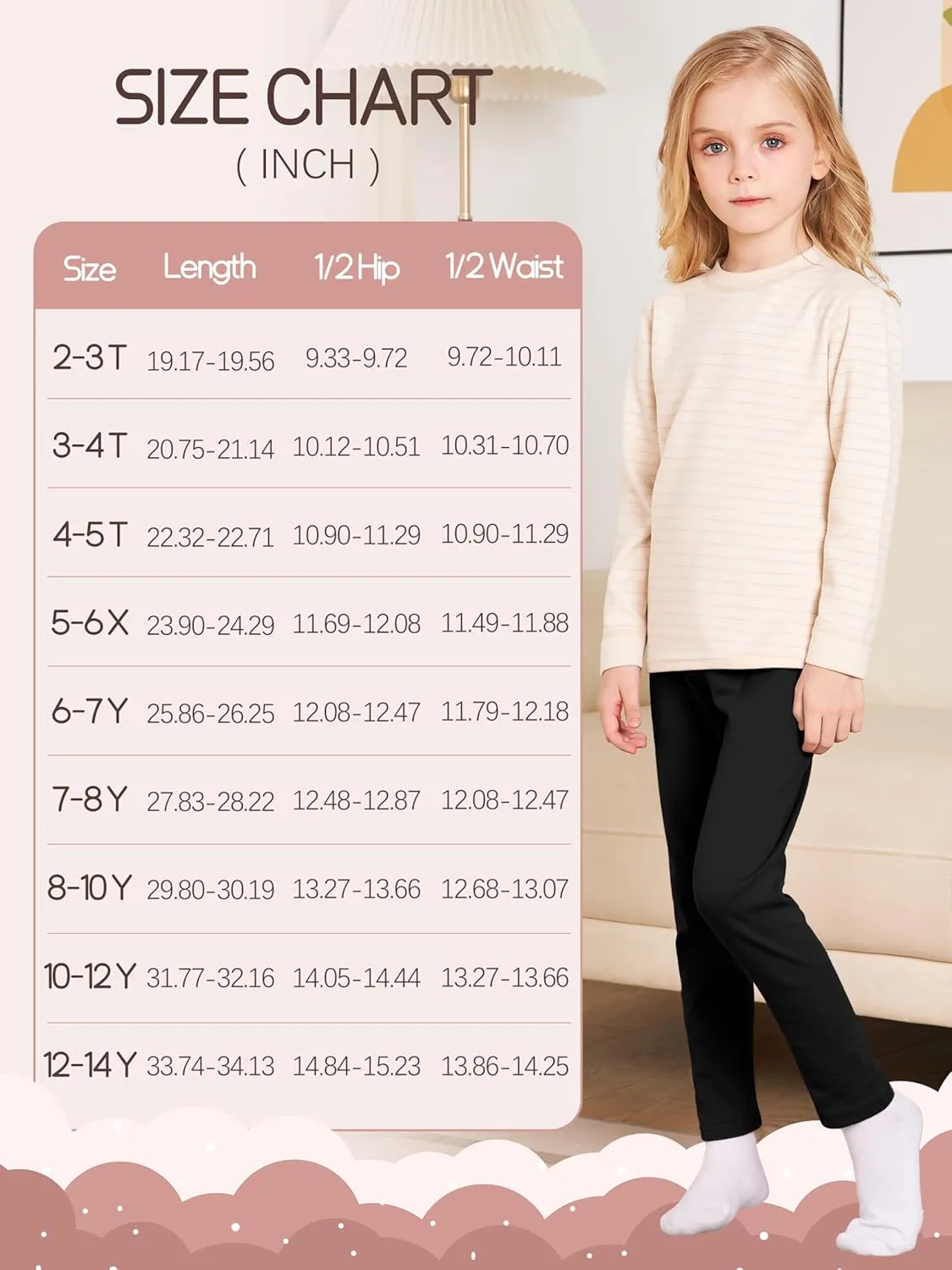 4 Pack Leggings for Girls Kids Girls Thick Leggings Cotton Pants Full Length Stretchy