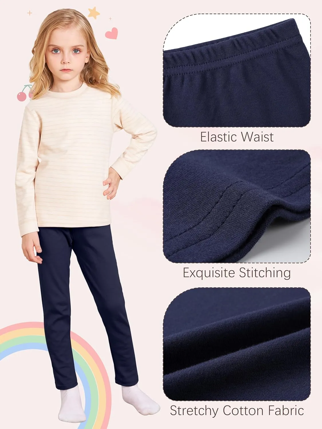 4 Pack Leggings for Girls Kids Girls Thick Leggings Cotton Pants Full Length Stretchy