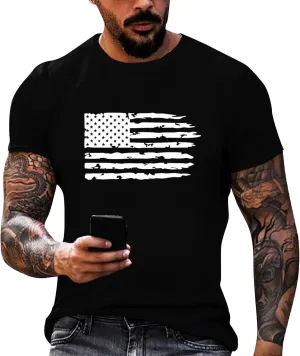4th of July Shirt for Men Summer American Flag Graphic Printed Crew Neck Short Sleeve Tee Fitted Workout Going Out Top