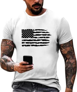 4th of July Shirt for Men Summer American Flag Graphic Printed Crew Neck Short Sleeve Tee Fitted Workout Going Out Top