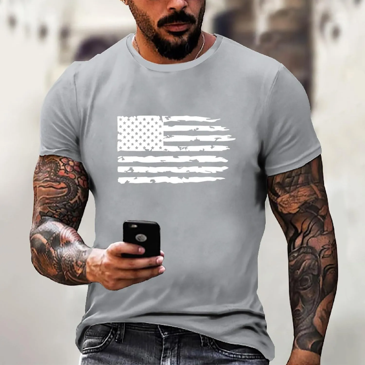 4th of July Shirt for Men Summer American Flag Graphic Printed Crew Neck Short Sleeve Tee Fitted Workout Going Out Top