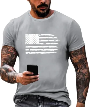4th of July Shirt for Men Summer American Flag Graphic Printed Crew Neck Short Sleeve Tee Fitted Workout Going Out Top