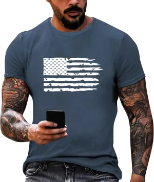 4th of July Shirt for Men Summer American Flag Graphic Printed Crew Neck Short Sleeve Tee Fitted Workout Going Out Top