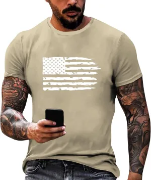 4th of July Shirt for Men Summer American Flag Graphic Printed Crew Neck Short Sleeve Tee Fitted Workout Going Out Top