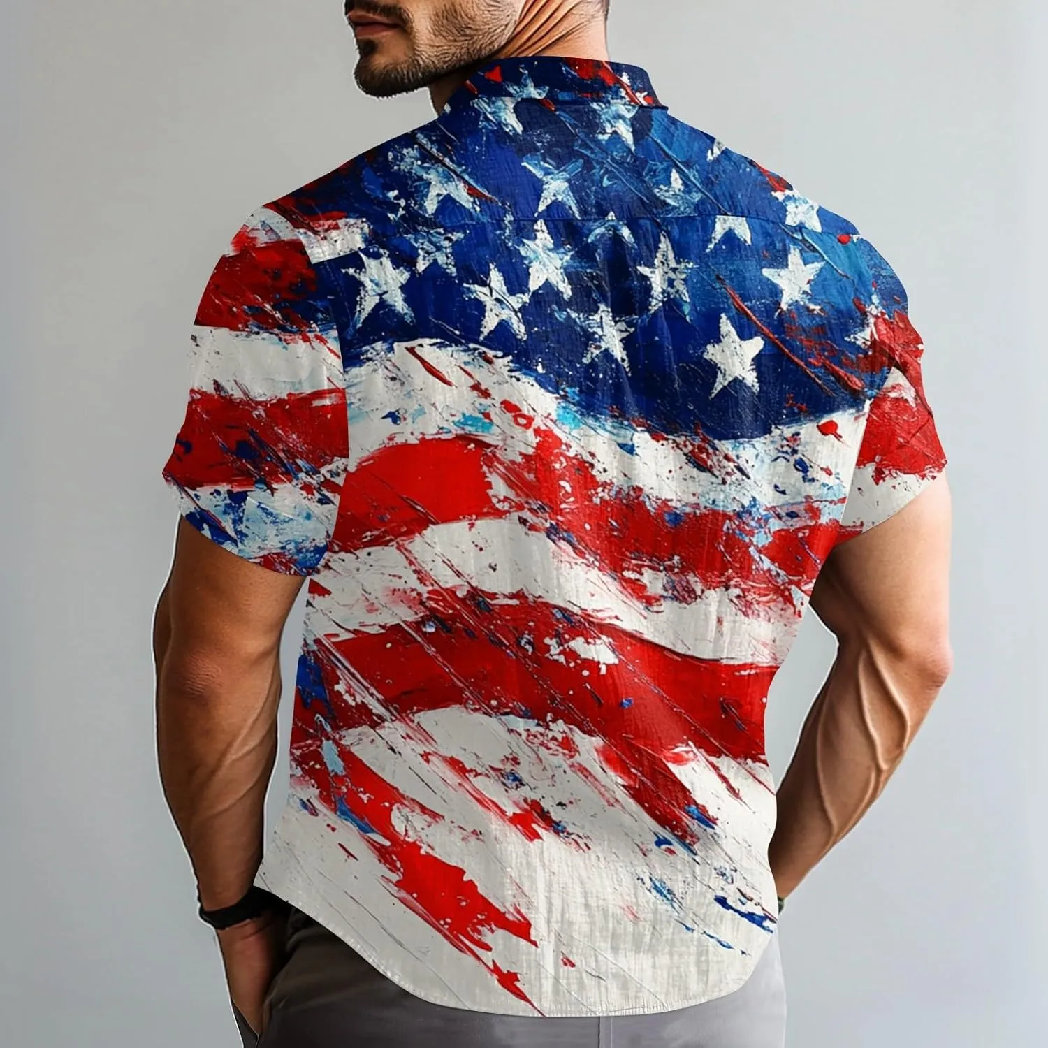 4Th of July Shirts for Men Patriotic Independence Day Short Sleeve Shirts Red White and Blue American Flag Outfits