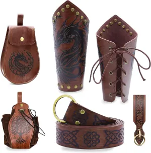 5PCS Renaissance Accessories Medieval Vintage Viking Leather Belt Pouch Waist Bag Halloween Renaissance Cosplay Costume Accessories