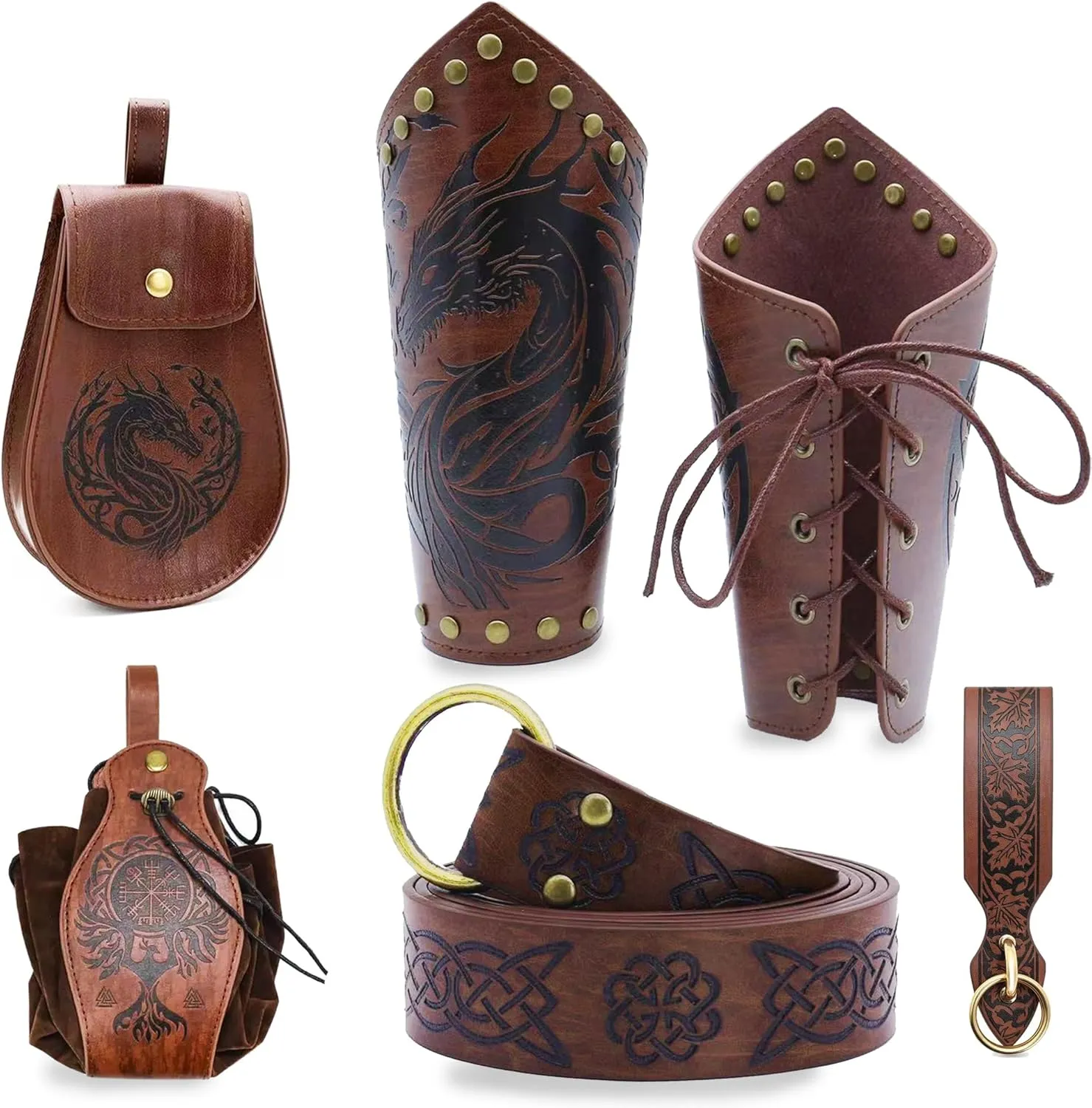 5PCS Renaissance Accessories Medieval Vintage Viking Leather Belt Pouch Waist Bag Halloween Renaissance Cosplay Costume Accessories