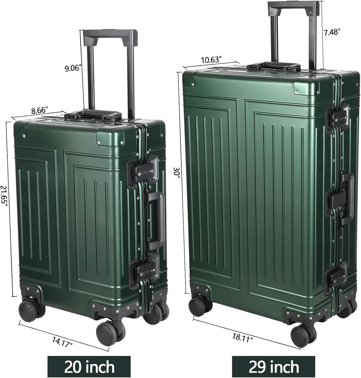 All-Aluminum-Magnesium Trolley Case,Hardside Carry-on Suitcase,Zip-free cabin Luggage,Suitcase with Spinner Wheels built-in TSA lock, Medium size luggage (Grey, 20-Inch)