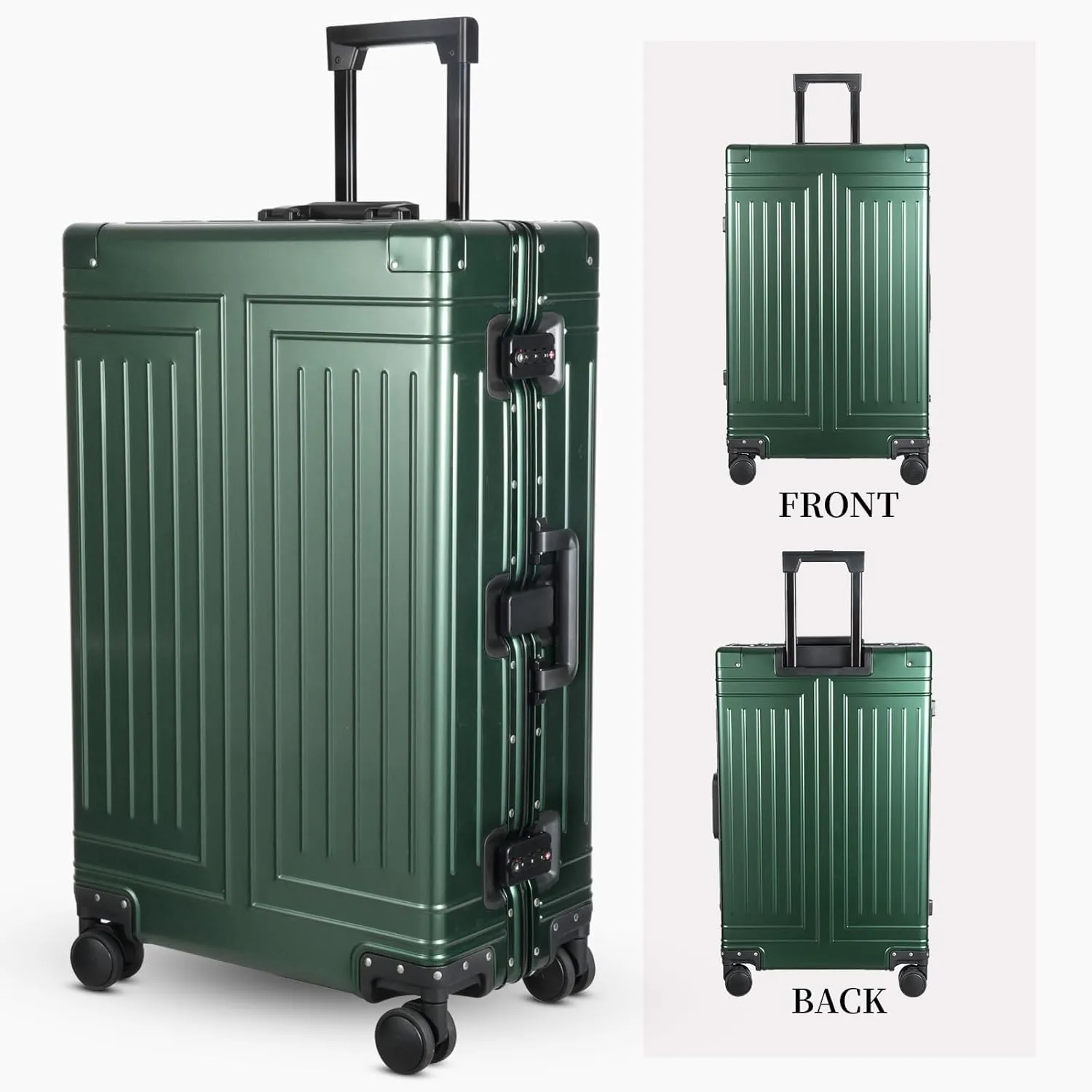 All-Aluminum-Magnesium Trolley Case,Hardside Carry-on Suitcase,Zip-free cabin Luggage,Suitcase with Spinner Wheels built-in TSA lock, Medium size luggage (Grey, 20-Inch)