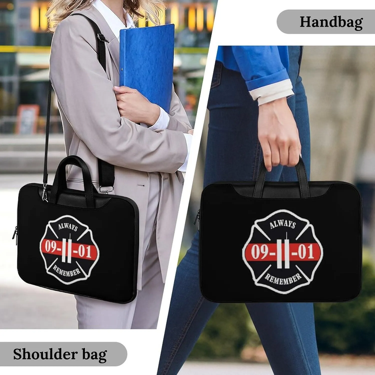 Always Remember 911 Leather Bag Laptop Case Slim Water Resistant Computer Bags with Handle Briefcase for Work