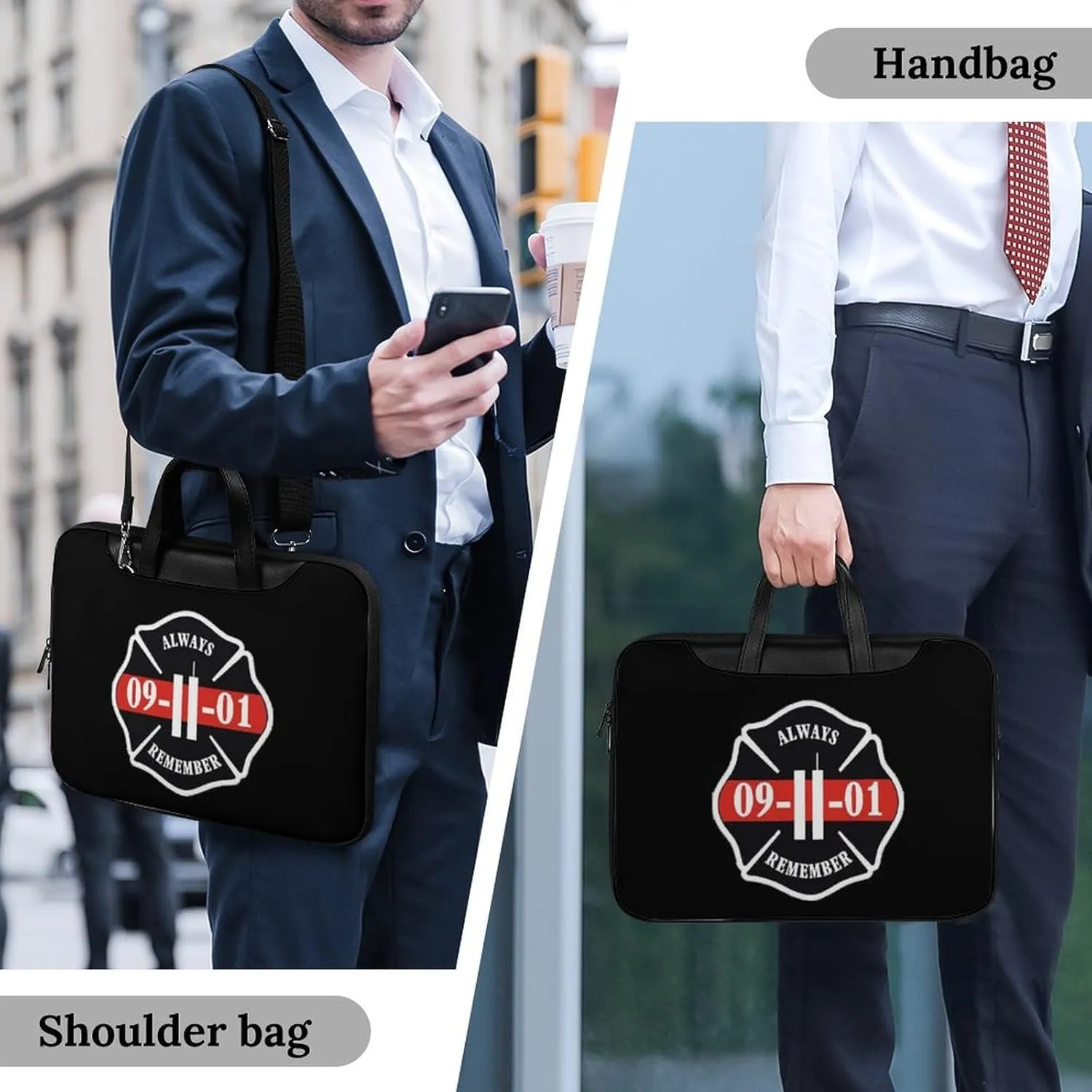 Always Remember 911 Leather Bag Laptop Case Slim Water Resistant Computer Bags with Handle Briefcase for Work