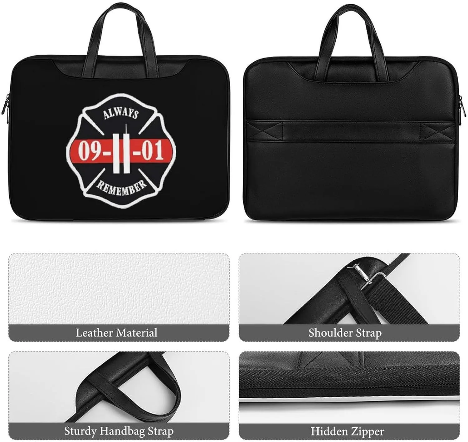 Always Remember 911 Leather Bag Laptop Case Slim Water Resistant Computer Bags with Handle Briefcase for Work