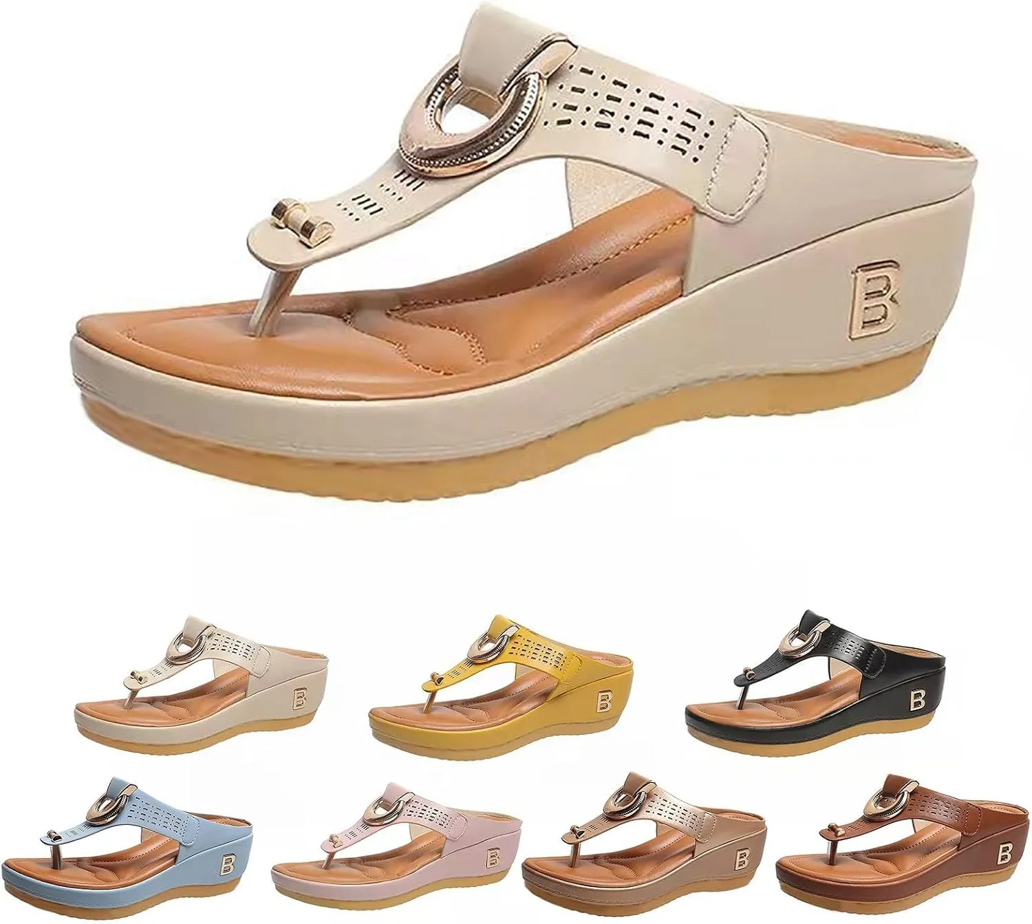 AMDBEL Orthopedic Sandals for Women,Arch Support Sandals for Women Dressy Summer Wide Width Clip Toe Wedge Sandals Shoes