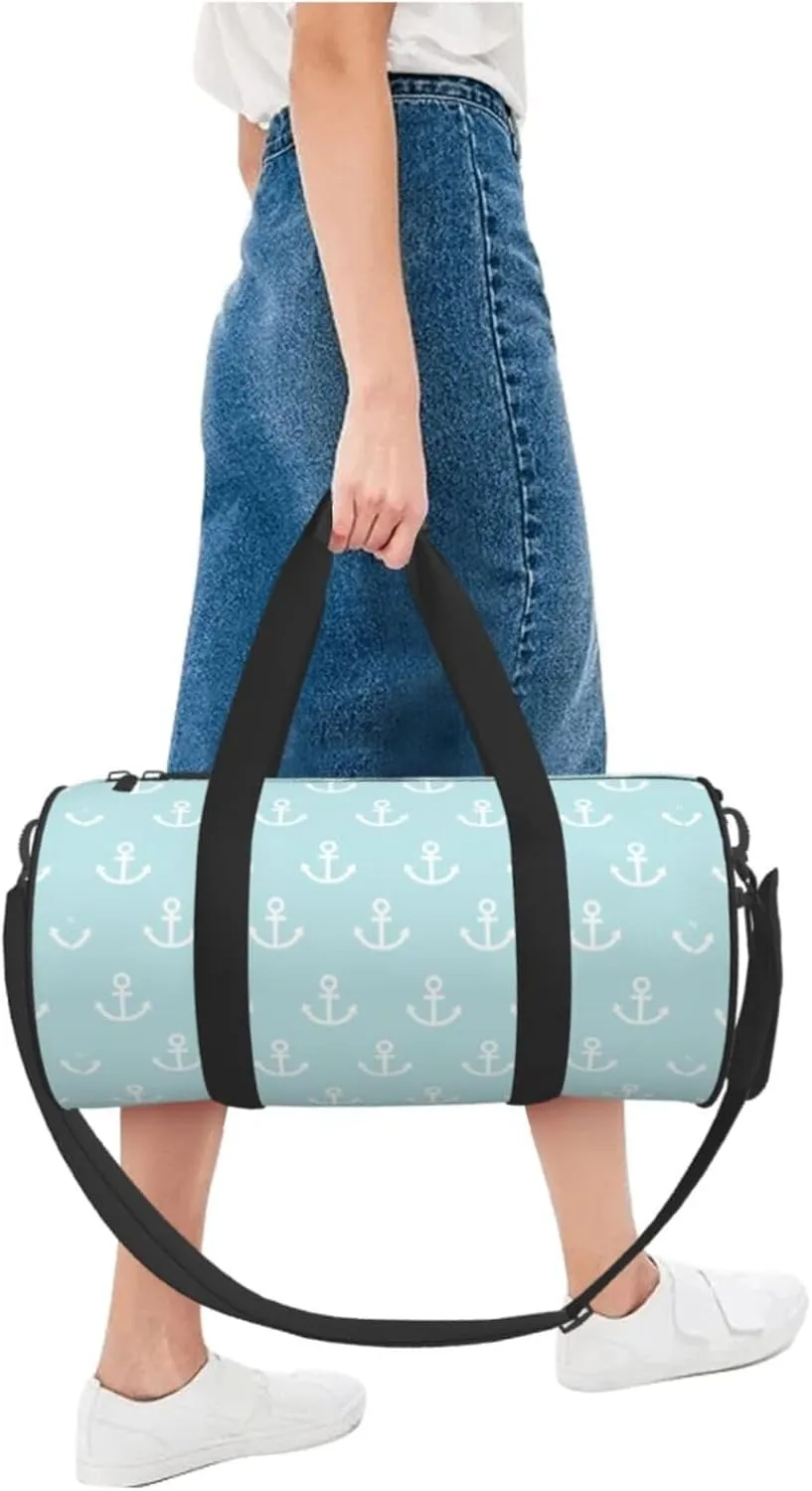 Anchors Blue Background Sports Gym Bag Travel Duffel Bag Shoes Compartment For Men Women Foldable Lightweight Yoga Gym Sports Bag