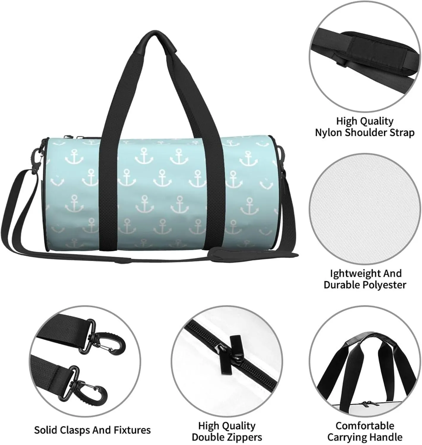 Anchors Blue Background Sports Gym Bag Travel Duffel Bag Shoes Compartment For Men Women Foldable Lightweight Yoga Gym Sports Bag