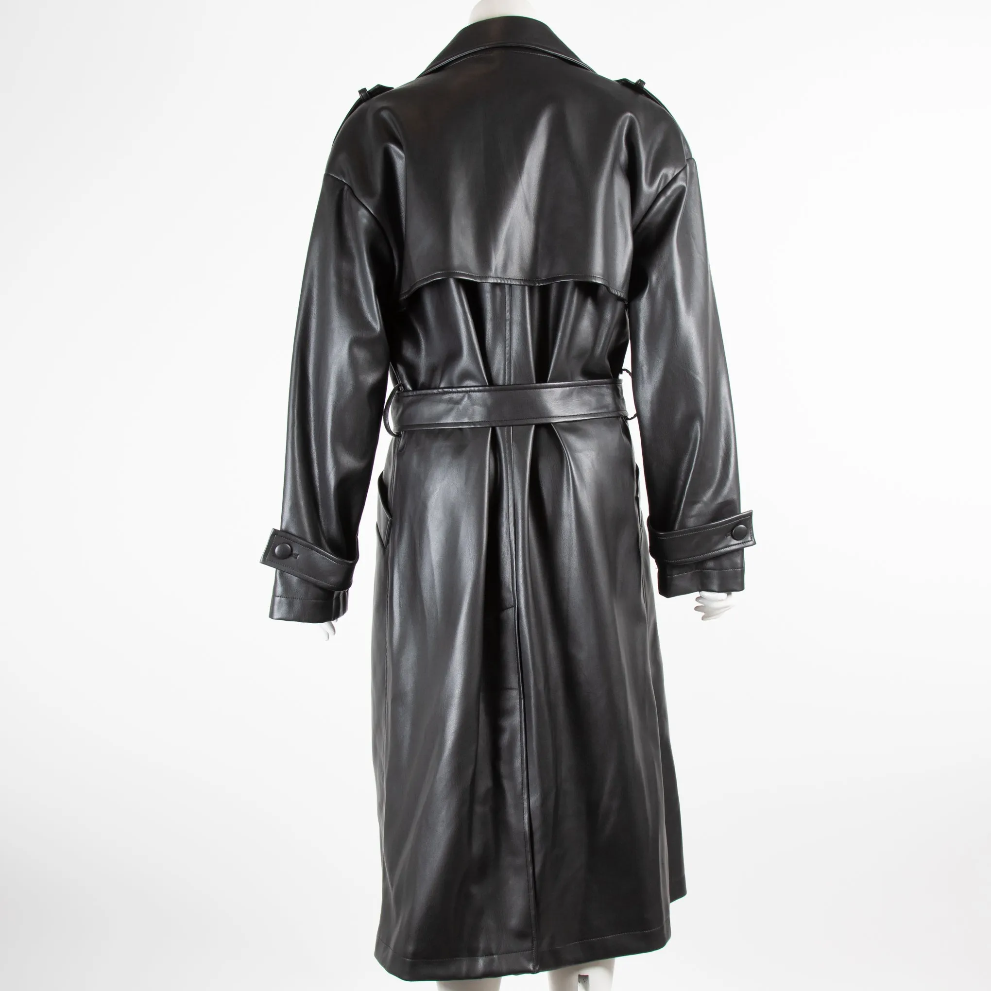 Anine Bing Black Faux Leather Trench Coat
