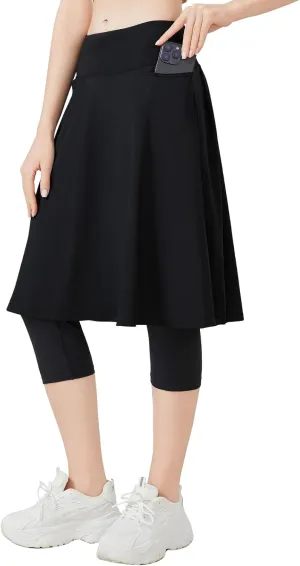 ANIVIVO Women Long Knee Length Skirted Leggings, Capris Leggings with Skirts High Waist