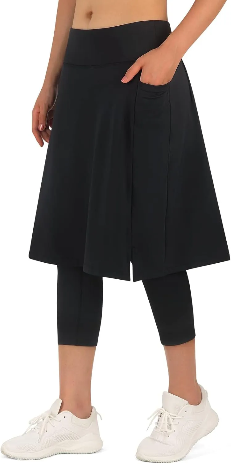 ANIVIVO Women Long Knee Length Skirted Leggings, Capris Leggings with Skirts High Waist