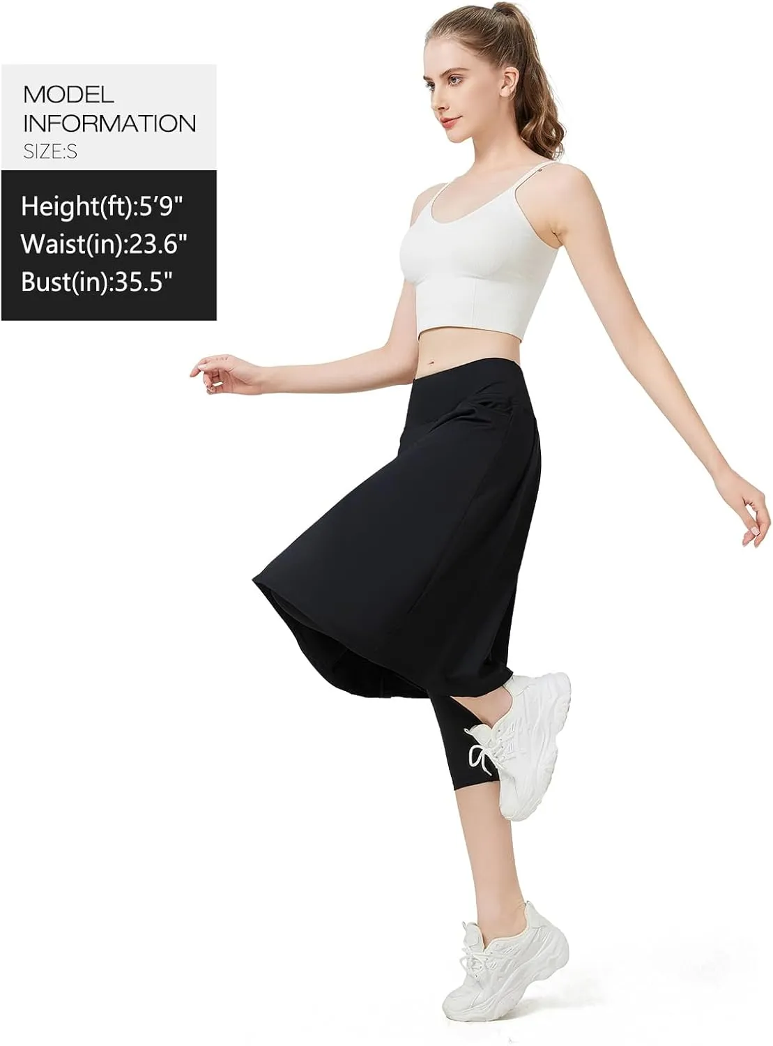 ANIVIVO Women Long Knee Length Skirted Leggings, Capris Leggings with Skirts High Waist
