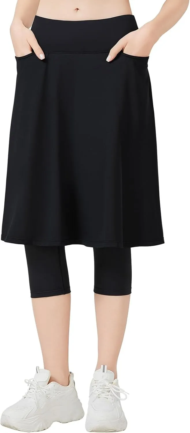 ANIVIVO Women Long Knee Length Skirted Leggings, Capris Leggings with Skirts High Waist