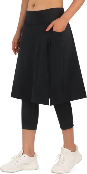 ANIVIVO Women Long Knee Length Skirted Leggings, Capris Leggings with Skirts High Waist