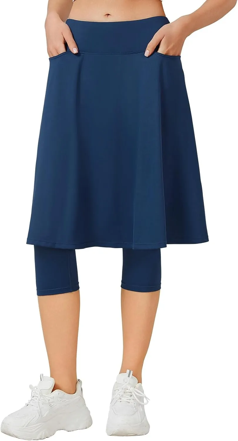 ANIVIVO Women Long Knee Length Skirted Leggings, Capris Leggings with Skirts High Waist