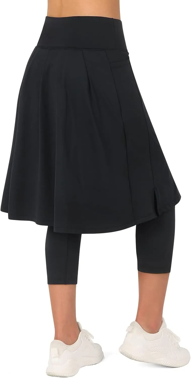 ANIVIVO Women Long Knee Length Skirted Leggings, Capris Leggings with Skirts High Waist