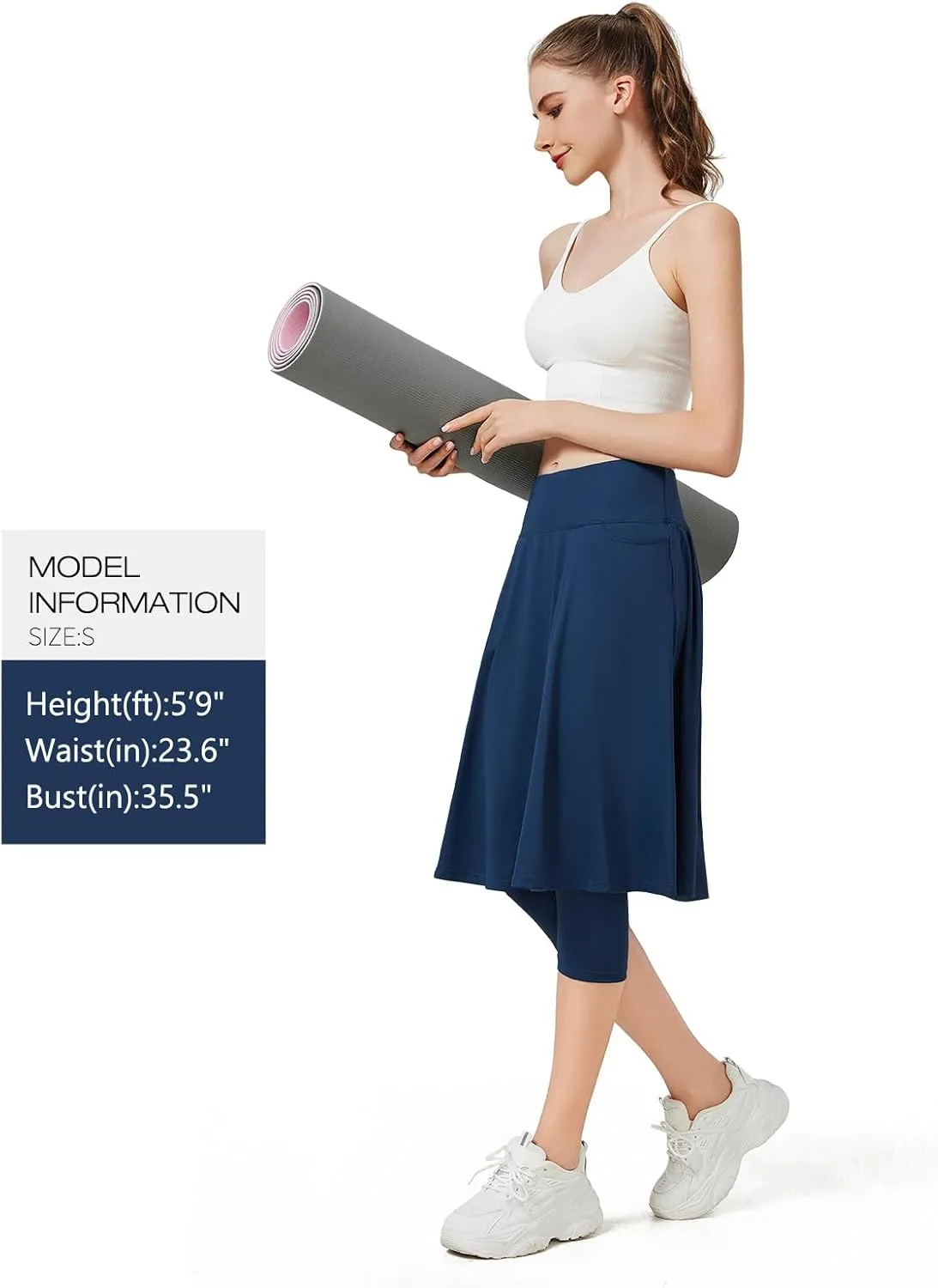 ANIVIVO Women Long Knee Length Skirted Leggings, Capris Leggings with Skirts High Waist
