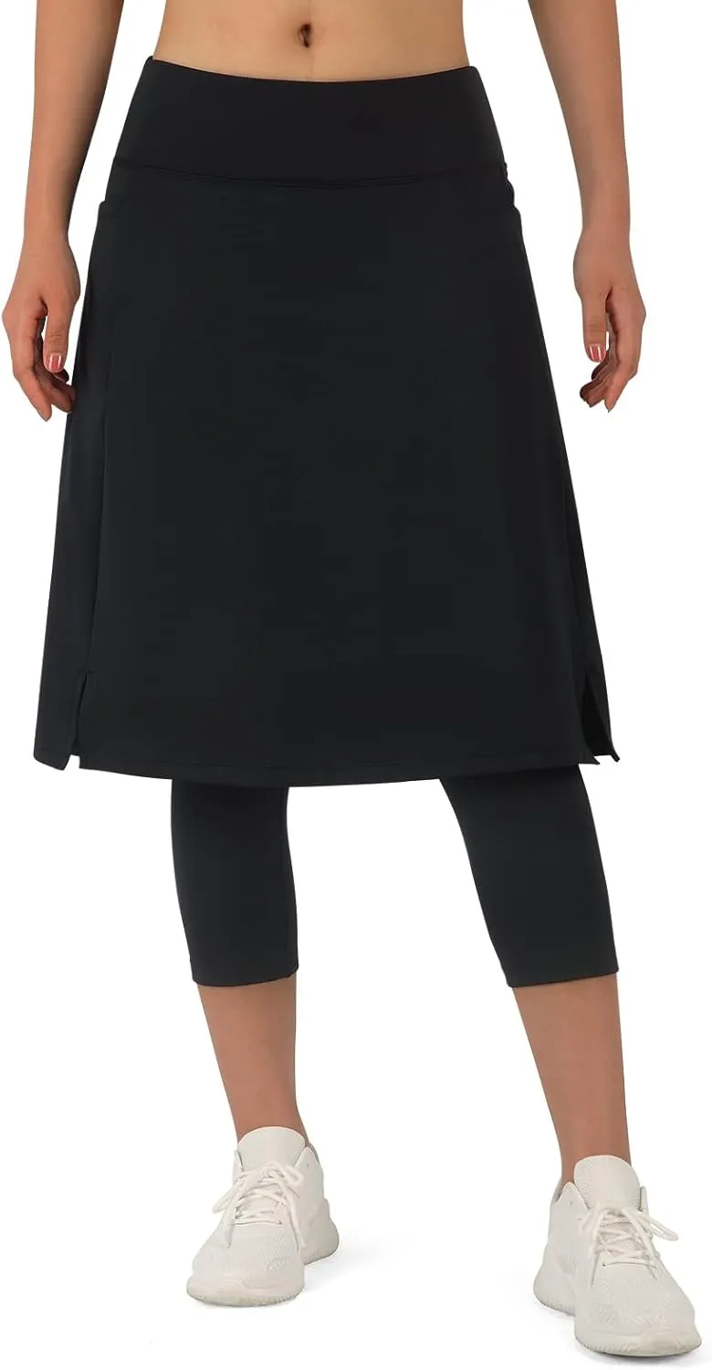 ANIVIVO Women Long Knee Length Skirted Leggings, Capris Leggings with Skirts High Waist
