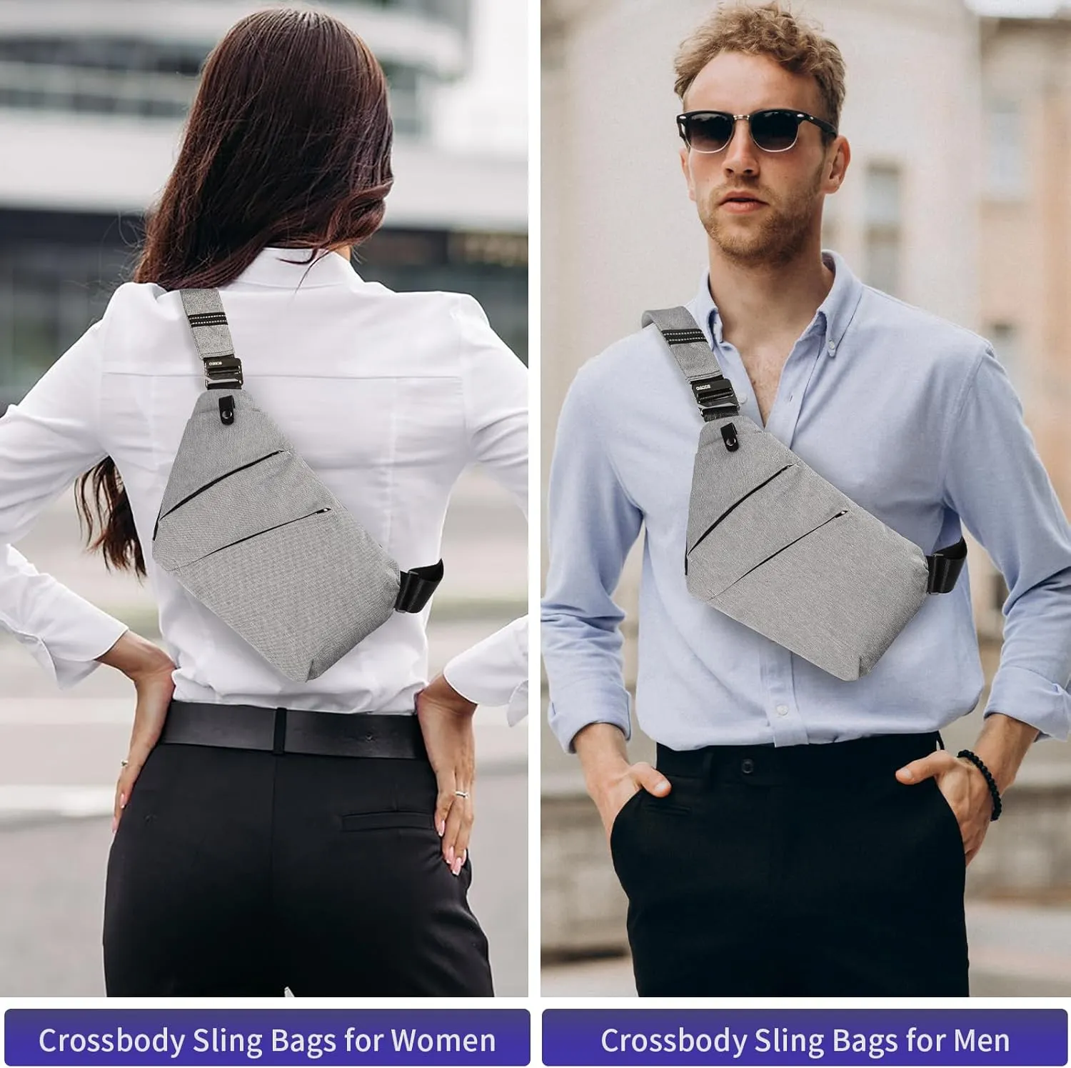Anti Theft Crossbody Bags for Women and Men, Sling Bag for Women and Men, Waterproof Wander Bag for Sports, Hiking, Travel, 1.0S Light Grey