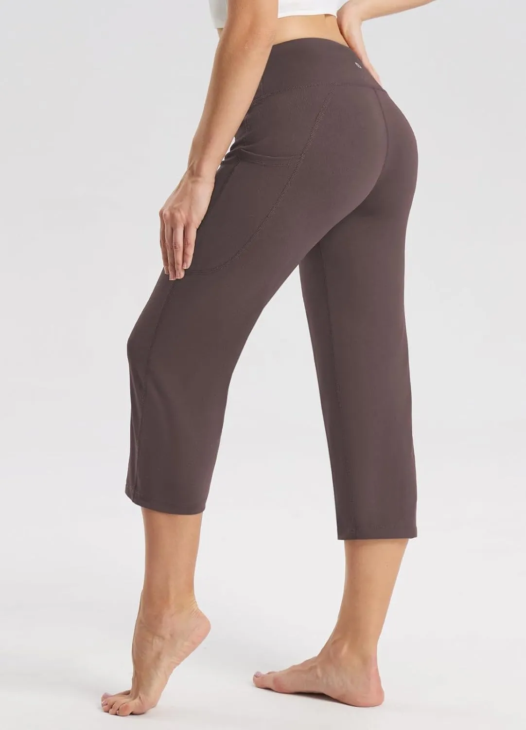 baleaf Womens Yoga Capri Pants High Waist Capri Leggings with Pockets Wide Leg Crop Exercise Workout Summer Pants
