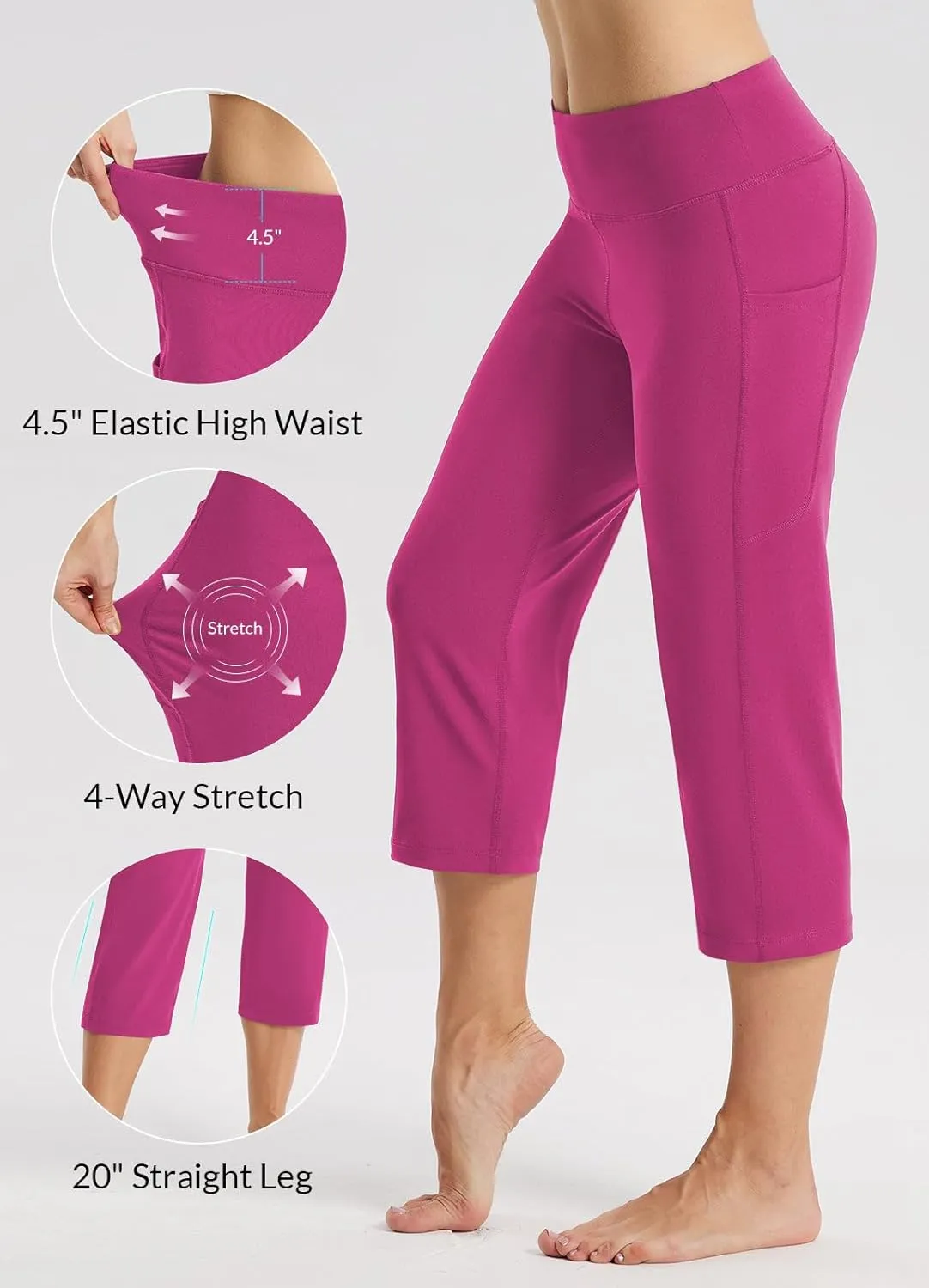 baleaf Womens Yoga Capri Pants High Waist Capri Leggings with Pockets Wide Leg Crop Exercise Workout Summer Pants