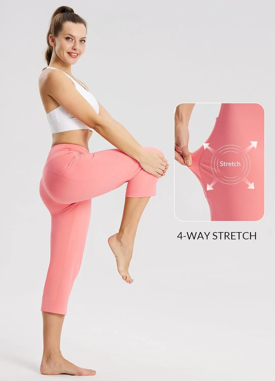 baleaf Womens Yoga Capri Pants High Waist Capri Leggings with Pockets Wide Leg Crop Exercise Workout Summer Pants