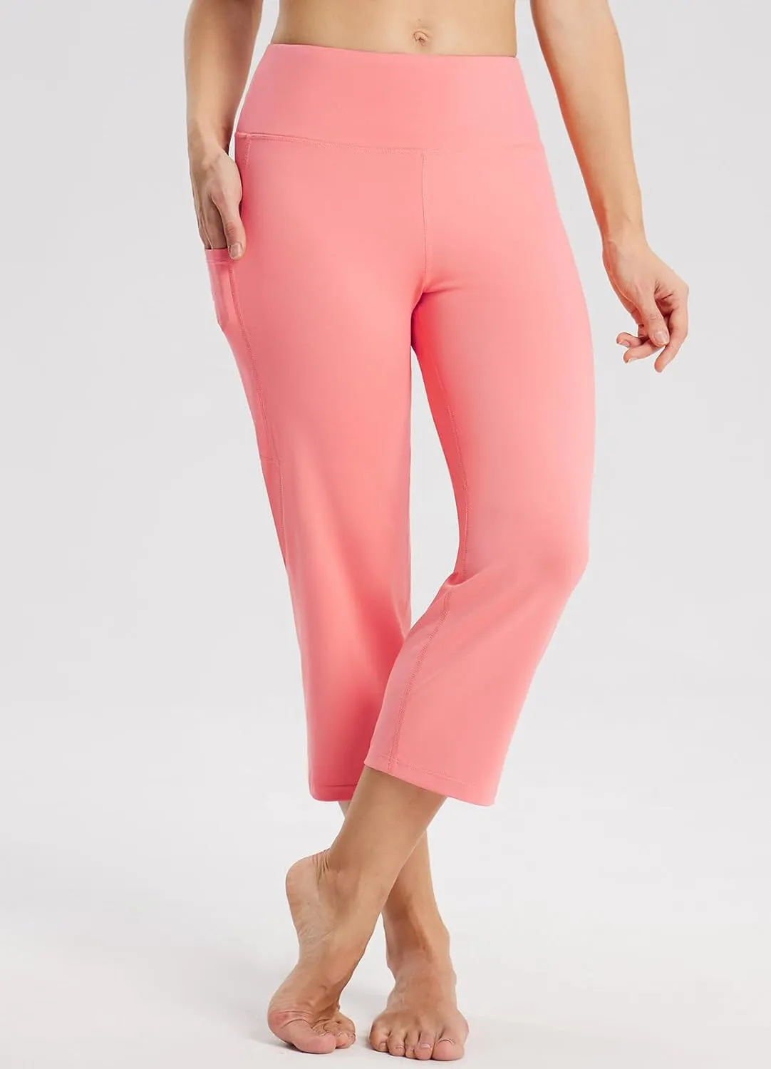 baleaf Womens Yoga Capri Pants High Waist Capri Leggings with Pockets Wide Leg Crop Exercise Workout Summer Pants