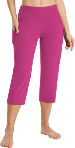 baleaf Womens Yoga Capri Pants High Waist Capri Leggings with Pockets Wide Leg Crop Exercise Workout Summer Pants
