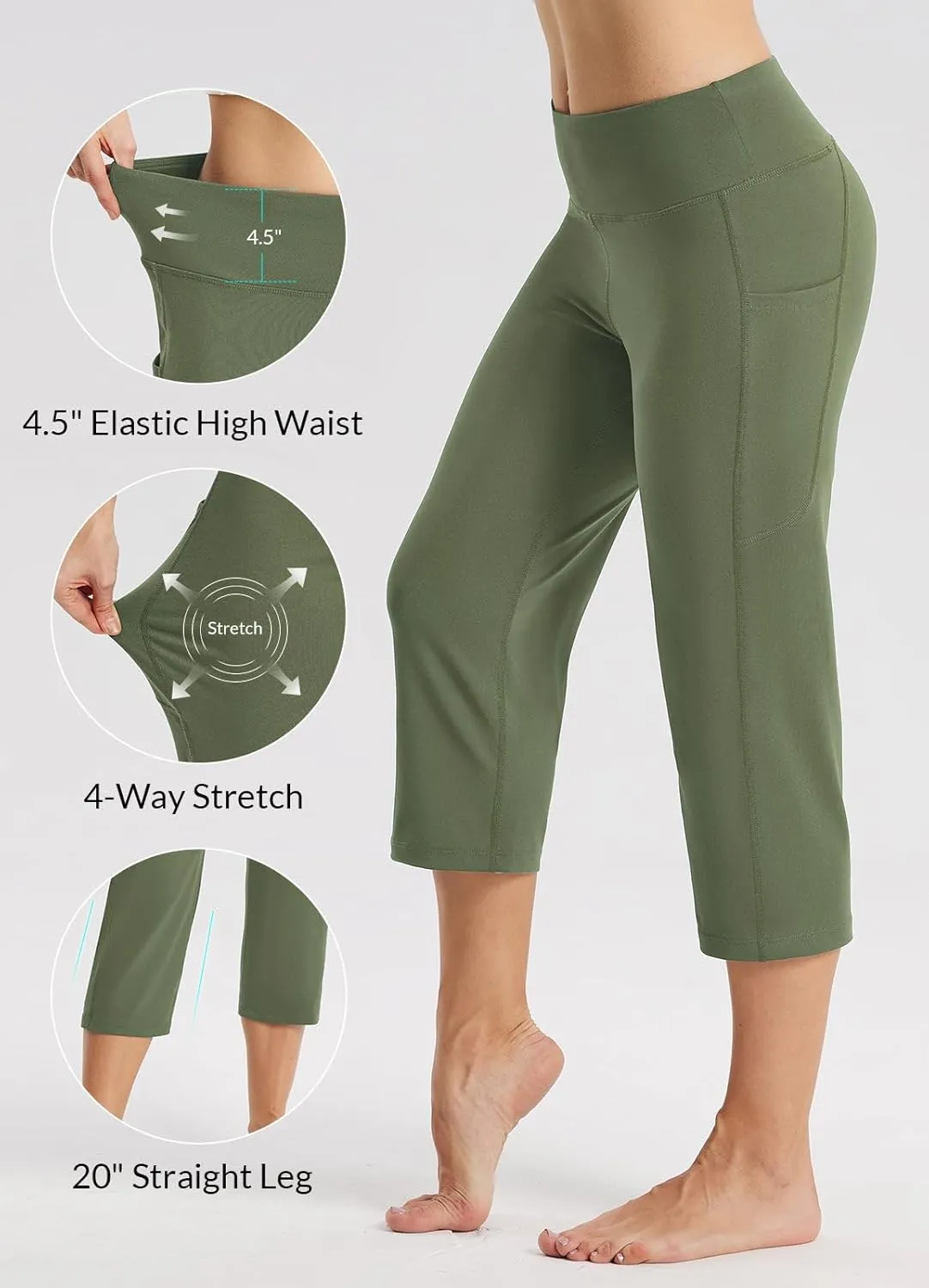 baleaf Womens Yoga Capri Pants High Waist Capri Leggings with Pockets Wide Leg Crop Exercise Workout Summer Pants
