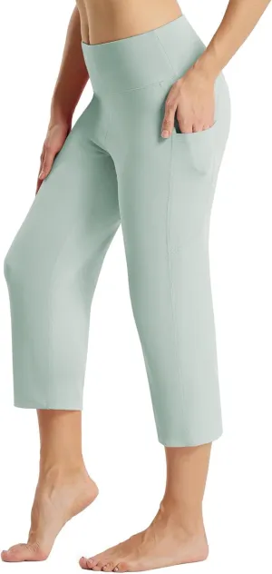 baleaf Womens Yoga Capri Pants High Waist Capri Leggings with Pockets Wide Leg Crop Exercise Workout Summer Pants