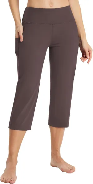 baleaf Womens Yoga Capri Pants High Waist Capri Leggings with Pockets Wide Leg Crop Exercise Workout Summer Pants